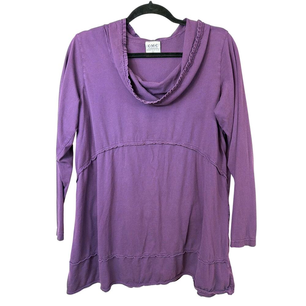 C.M.C Purple 3/4 Sleeve Cowl Neck 100% Cotton Top Size L